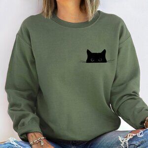 Cat Sweatshirt,Cute Cat Sweatshirt,Black Cat Shirt,Cat Peeking Sweatshirt
